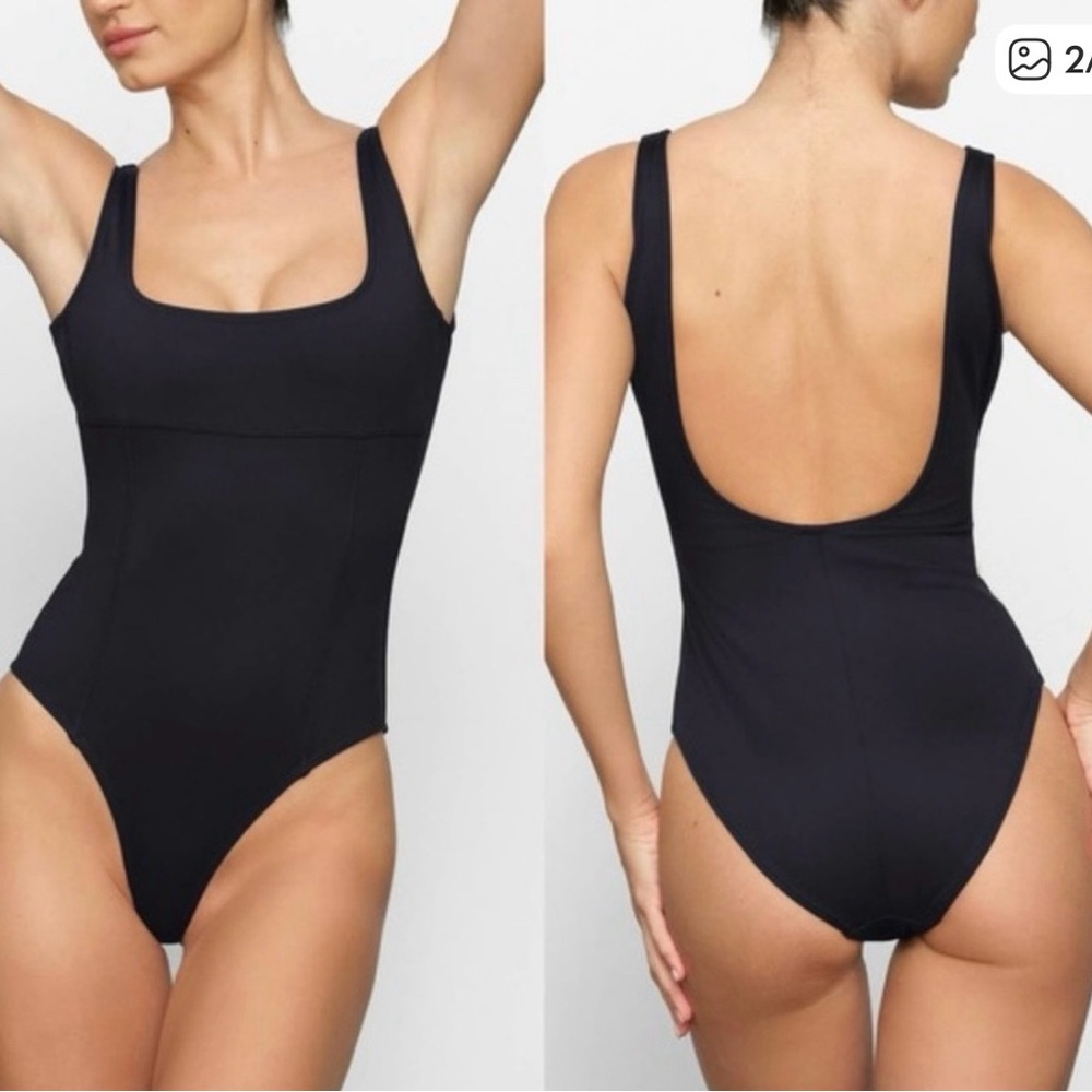 SKIMS Black Scoop Back One-Piece Swimsuit